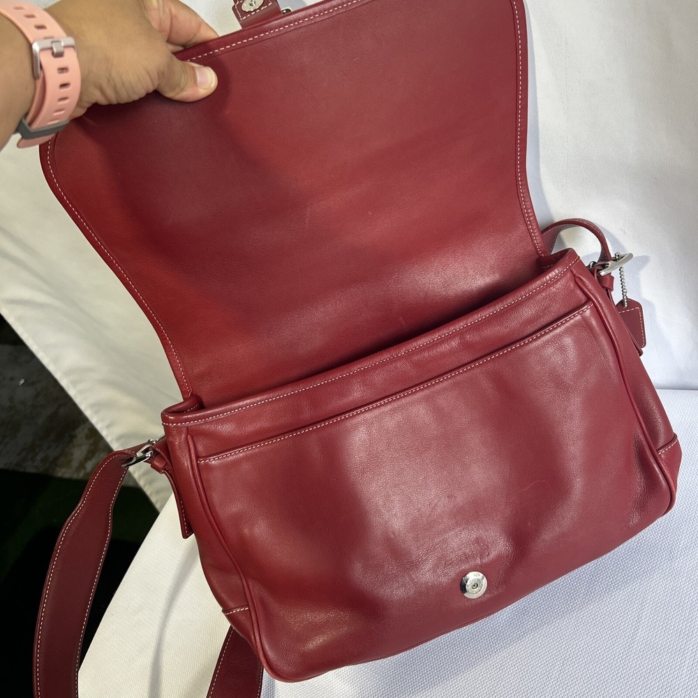 Coach Bag Leather Red #7750 Shoulder Cross Body Bag - Picture 8 of 13